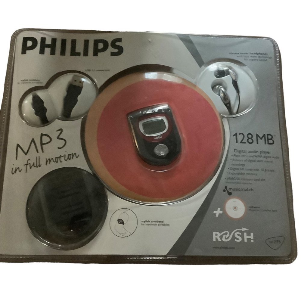 Vtg Phillips MP3 Player In Full Motion Rush 128 MB Radio‎ Record Music NOS sa235